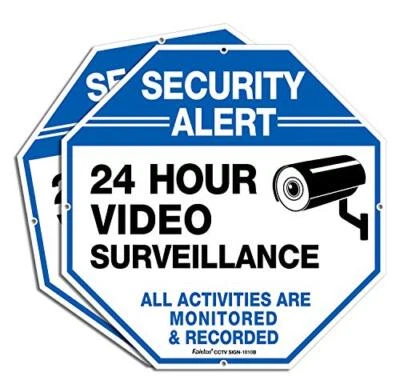2 Pack Rust-Free Metal Security Camera Sign 24HR Video Surveillance Outdoo Sign - Image 1 of 4