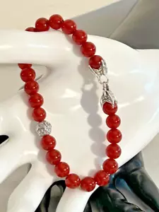 .925 DAVID YURMAN SPIRITUAL 8mm CARNELIAN 8.5"-w-STERLING WAVE MARKER LK/N-htj - Picture 1 of 4