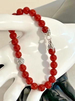 .925 DAVID YURMAN ESPIRITUAL 8mm CARNELIAN 8.5"-con-MARCADOR DE ONDA ESTERLINA LK/N-htj Foto 1 de 4