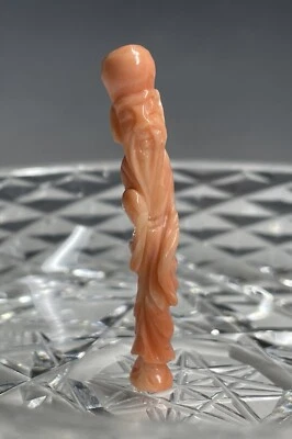 Figura de Longevidad 1 15/16" RARA Antigua China Tallada a Mano Coral Dios Shou Lao Foto 1 de 4