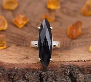 Anello Onice Nero Forma Marquisa Fascia Sterling 925 Maglione Stile Argento Gioielli - Foto 1 di 6