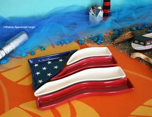 HOME INTERIORS & GIFTS AMERICAN FLAG APPETIZER TRAY SET -NIB- LAND OF THE TREATS - Imagen 1 de 8
