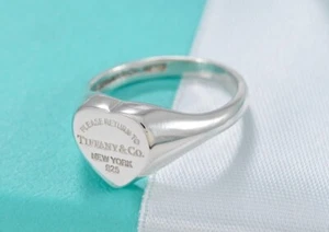 Please Return To Tiffany & Co. Silver Heart Signet Ring Size 6 - Picture 1 of 12