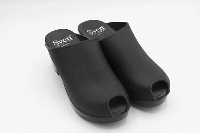Zuecos Sven 36 Hechos en EE. UU. Informales Cuero Negro Clásicos Mujeres Punta abierta Sin cordones Foto 1 de 4
