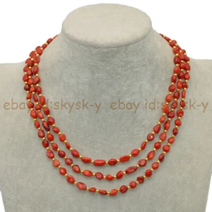 "Collar de cuentas de 3 filas de gemas de libertad irregulares de coral rojo natural de 5-10 mm 18-20""" - Imagen 1 de 5