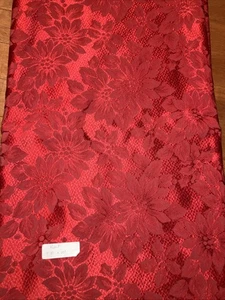 Christmas Red Poinsettia Damask Rectangle 58x120” Tablecloth - Picture 1 of 4