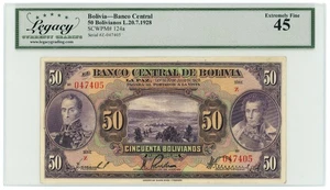 1928 Bolivien 50 Bolivianos P-124a LCG XF45 Banco Central de Bolivia (65547) - Bild 1 von 2