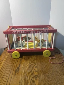 Vintage 1962 Fisher Price Wooden Circus Wagon With Animals Tiger Elephant - Picture 1 of 22