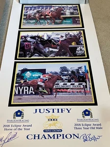 JUSTIFY MIKE SMITH BOB BAFFERT SIGNED POSTER HORSE RACING TRIPLE CROWN - Picture 1 of 12