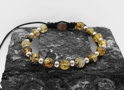 Bernsteinarmband 100% Natur Bernstein Armband Herren  Damen Edelstahl Partner - Bild 1 von 4