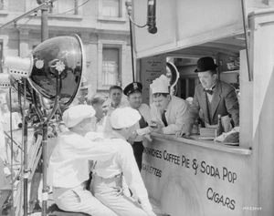 Stan Laurel and Oliver Hardy in a break from filming their second - Old Photo - Picture 1 of 1