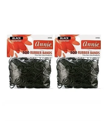 Corbatas para el cabello Annie 500 piezas, bandas elásticas negras tamaños surtidos para cabello/artesanía/2 paquetes Foto 1 de 4