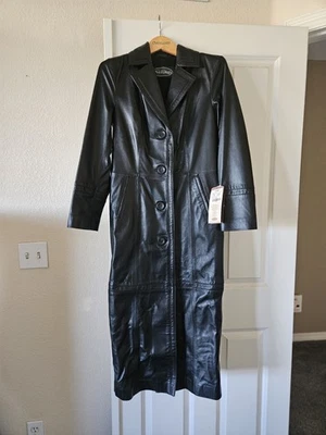 Overland Fine Sheepskin And Leather Coat 49 Inches Size 6 Black Never Worn - Image 1 of 4