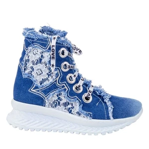 Denim Boots Shoes, Handmade Women's Sports Boots,Women's Sexy Boots,Birthday Gif - Picture 1 of 10