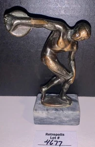 Griechischer Diskobolus Figur Diskuswerfer Bronzeskulptur Sportler Marmorsockel - Bild 1 von 13