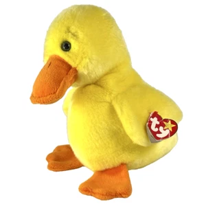 Peluche vintage 1998 Ty QUACKERS Beanie Buddies anatra gialla alto 8,5" con etichetta - Foto 1 di 7