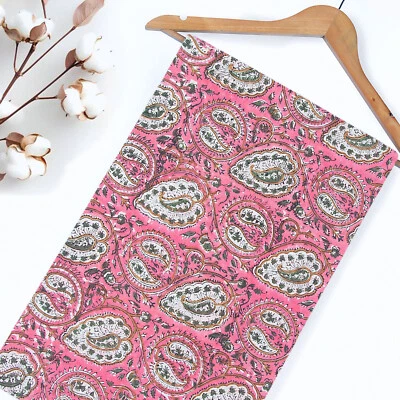 Tela de costura artesanal de vestido indio de algodón con estampado de cachemira bloque de mano de 1 yarda Foto 1 de 4