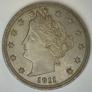 1911 Liberty V Nickel Copper Nickel 5c US Type Coin Uncirculated Philadelphia - Picture 1 of 2