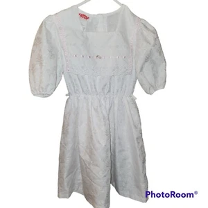 Kuscheliges Teenager weißes Spitzen Mädchen Kleid Vintage USA mit rosa Satin Rosenknospen Größe 12 - Bild 1 von 4
