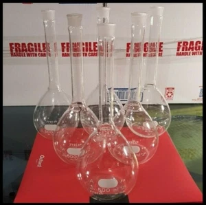 6/PK PYREX Glass Class A 500ml ±.20 Volumetric Flask Stopper #19 5640-500 R/CZ23 - Picture 1 of 12