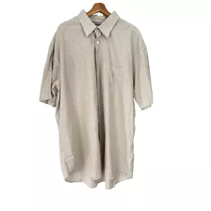 Cutter & Buck Shirt Mens 2XT Button Up Beige Striped Short Sleeve 100% Cotton - Picture 1 of 8