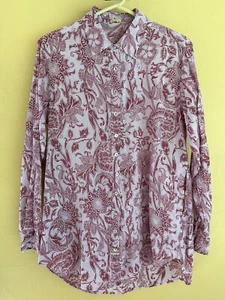 Matta NY Medium Top Designer Blouse Long Sleeve Floral Print NWOT Salmon Buttons - Picture 1 of 8
