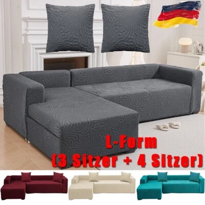 3 + 4 Sitzer Sofabezug L Form Couch überzug Stretch Sofahusse mit 2 Kissenbezug - Bild 1 von 4
