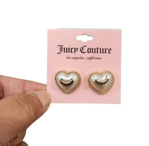Juicy Couture Gold Toned Nautical Rope Pearl Heart Post Earrings New - Picture 1 of 2