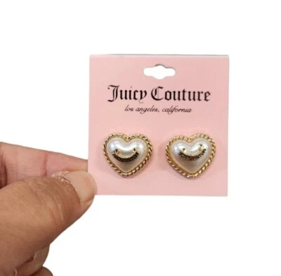 Juicy Couture Gold Toned Nautical Rope Pearl Heart Post Earrings New - Image 1 of 2