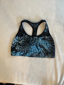 Champion Sz M Sport Bra Blue Wireless Tie Dye Print Racerback Workout Gear Gym - Picture 1 of 2