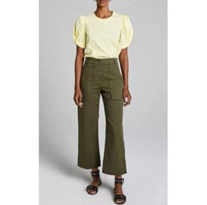 A.L.C. Size 0 Farrell Wide Leg Crop Pants Army Green High Rise Stretch Chino - Picture 1 of 8