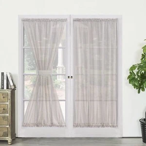 Semi Sheer Door Panels 72 Inch Length Linen French Door Curtain Panels For Front - Picture 1 of 7