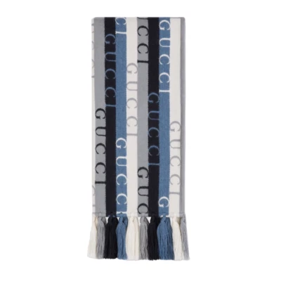 Auténtico Unisex Gucci Azul Lana Algodón Madera Rayas Logo Bufanda 634116 Nuevo Foto 1 de 4