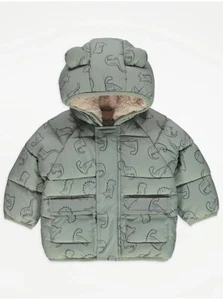 NEW GEORGE Baby Boys Green Dinosaur Fleece Lined Padded Coat Size 12-18 Months - Picture 1 of 5