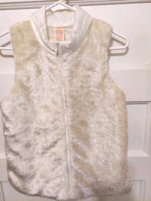 Colete acolchoado Faded Glory feminino tamanho 14-16 marfim prata brilhante pele sintética com zíper frontal  - Imagem 1 de 4