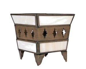 Candle Holder Copper & Stained Glass Square Box Footed Mexico - Picture 1 of 6