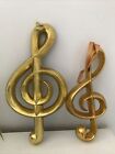 Pair Of Gold Wallhanging Wood Decorative Musical Treble Clefs 28Cm X 15