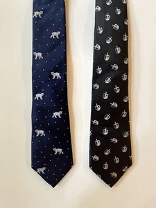 NWT YOUTH Nordstrom LOT OF 2 :100% Silk Zipper Neck Ties Polar Bears Shield - Picture 1 of 3