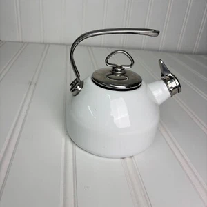 White Chantal Enamel Whistling Teakettle With Stainless Steel Handle & Spout - Picture 1 of 11