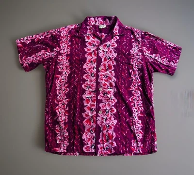 50s HALE Hawaiian LOOP Collar Shirt.pink/red.large - Image 1 of 4
