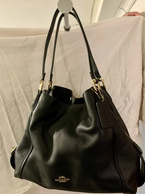 Bolso Hobo Coach 57125 Edie 31 Cuero Negro Guijarro Pulido Bloqueo Giratorio Foto 1 de 4