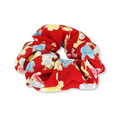 Noren Hair Tie Scrunchie with Japanese Pattern Red/Pink Hair Tie Made in Japan - Image 1 of 4