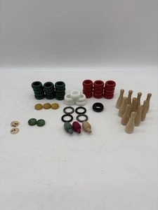 54 Vintage Carrom Replacement Game Pieces ONLY 24 Green/Red Pucks 10 Pins + - Picture 1 of 4