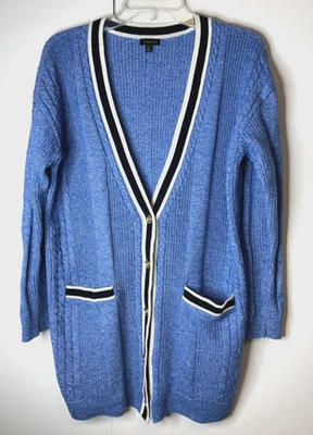 Cárdigan para mujer Talbots mediano iris azul tejido con cable punta novia bolsillos Foto 1 de 4