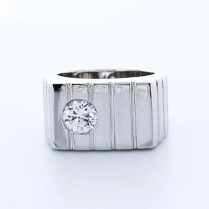 14K Gold Solitaire Mens Ring Bezel Set 0.99 Carat Round Lab-Grown Diamond D VS2 - Picture 1 of 8