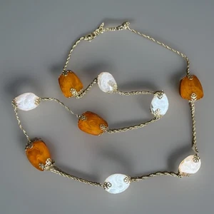 Vintage Avon Grob Gold Ton Acryl Perlen Statement Halskette 36 - 39 Zoll - Bild 1 von 5