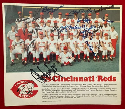 1975 Cincinnati Reds Team SIGNED Photo by 20 Great 8 Pete Rose Johnny Bench JSA - Image 1 of 4