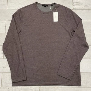 Vince Shirt Mens Large Maroon Gray Double Face Feeder Stripe Crew - Picture 1 of 12