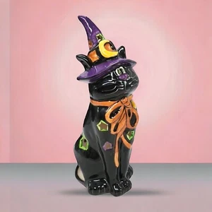 Blue Sky Clayworks Heather Goldminc Halloween Teelicht Leuchte Katze Hexe 10" - Bild 1 von 17