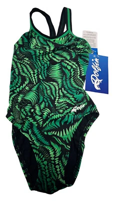 Maiô feminino Dolfin Series 1 peça verde e preto tamanho 28 NOVO COM ETIQUETAS ETIQUETAS folha - Imagem 1 de 4